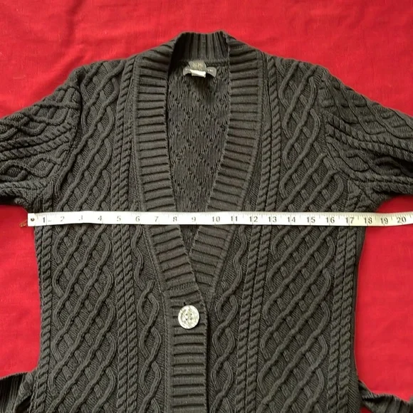 Banana Republic Sz M Belted Black Chunky Knit  Button Down Long Cardigan - Picture 15 of 16